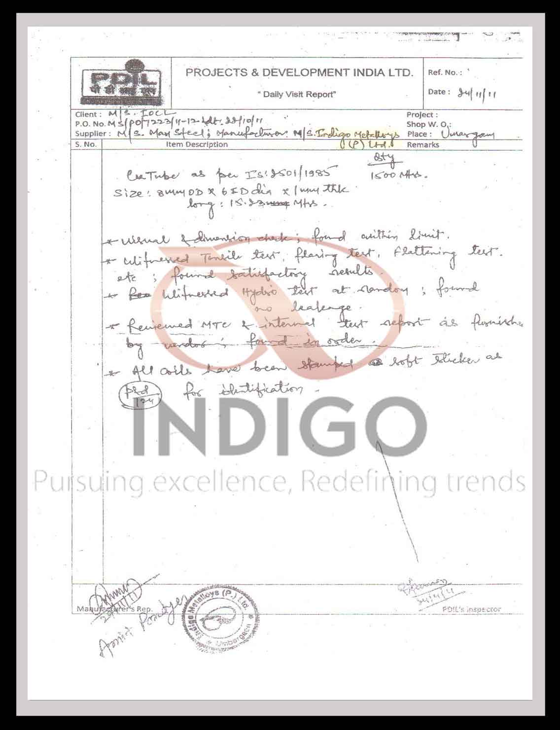 PDIL certificate document