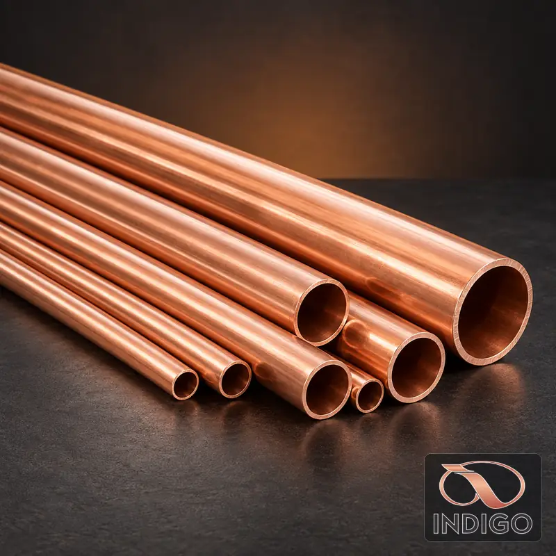 Straight copper pipes manufactured by Indigo Metalloys